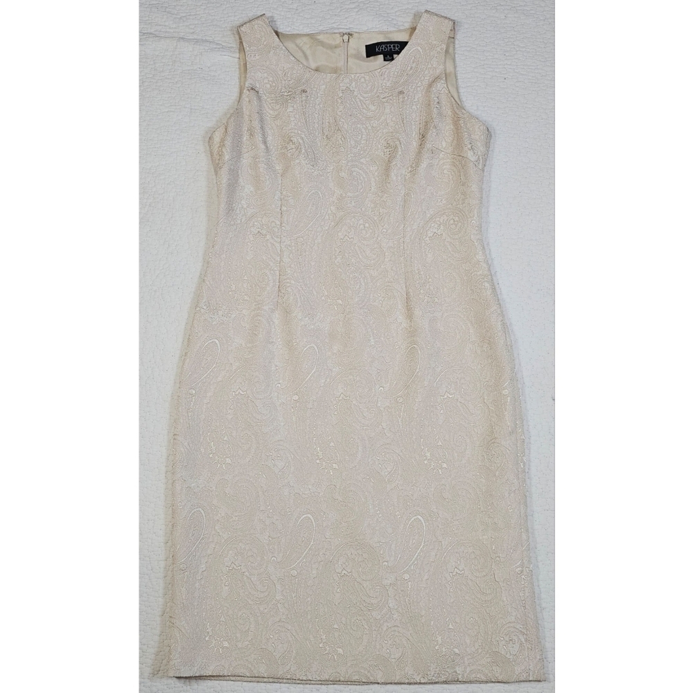 Vintage Kasper Ivory Jacquard/Brocade Dress